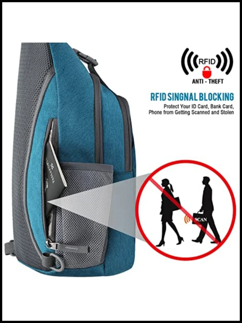 RFID Blocking Sling Bag Crossbody for Travel Hiking 10L